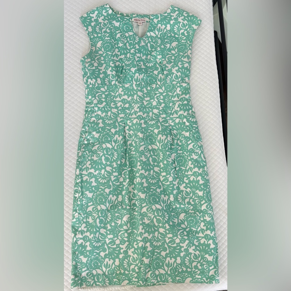 Merona Mint Green and White Floral Patterned Dress with Pockets